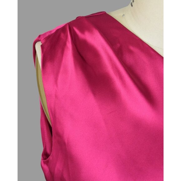RACHEL ZOE DARK PINK SATIN RUCHED ONE SHOULDER MIDI DRESS - Picture 3 of 7